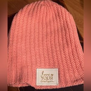 Love Your Melon Pink and Gold Knit youth size slouch   Beanie